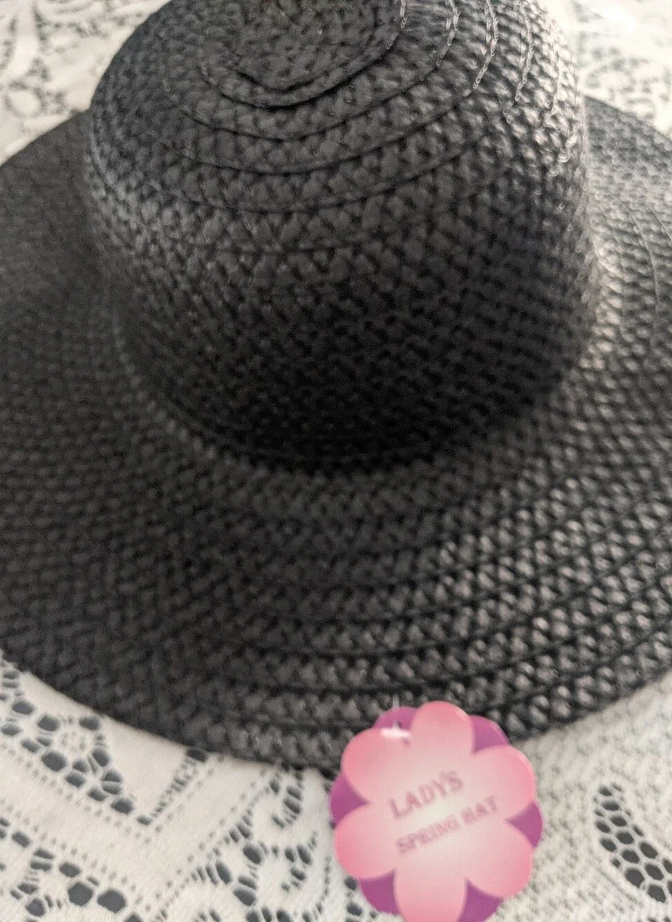 Women's Wide Brim Black Sun Hat Summer Pool Beach Outdoor Travel Resort Gift